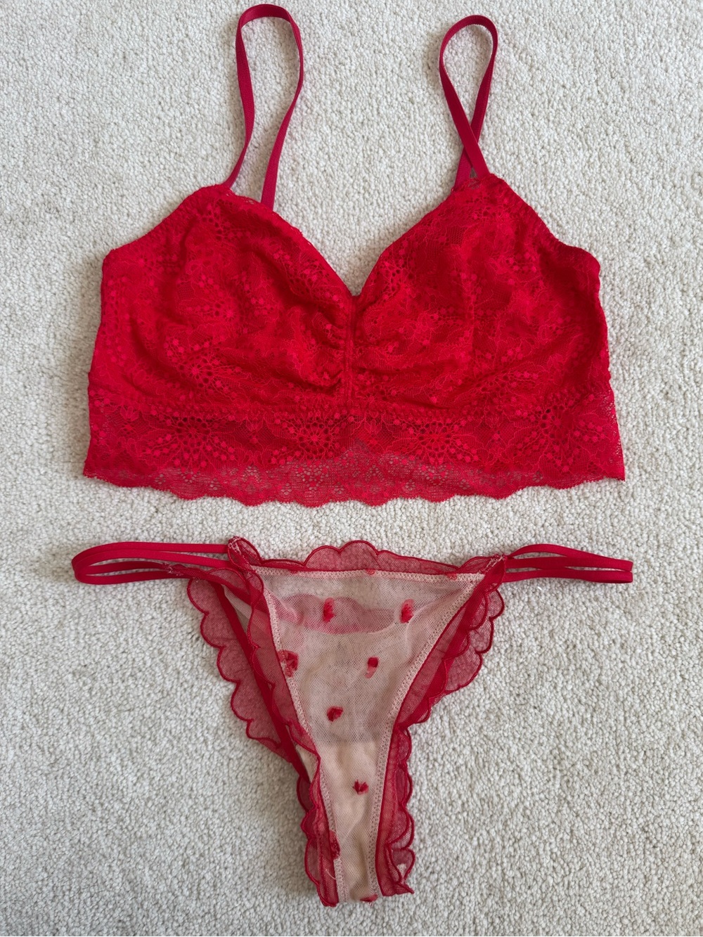 Victoria's Secret Red Lace Bralette & Sheer Thong Set